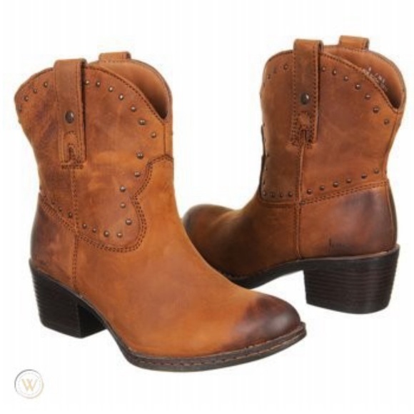 Born Shoes Boc Born Sybil Tan Brown Cowboy Ankle Boots Booties